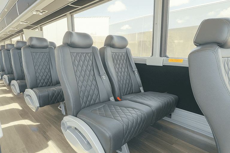 interior of Woodland Coach Bus Service charter bus