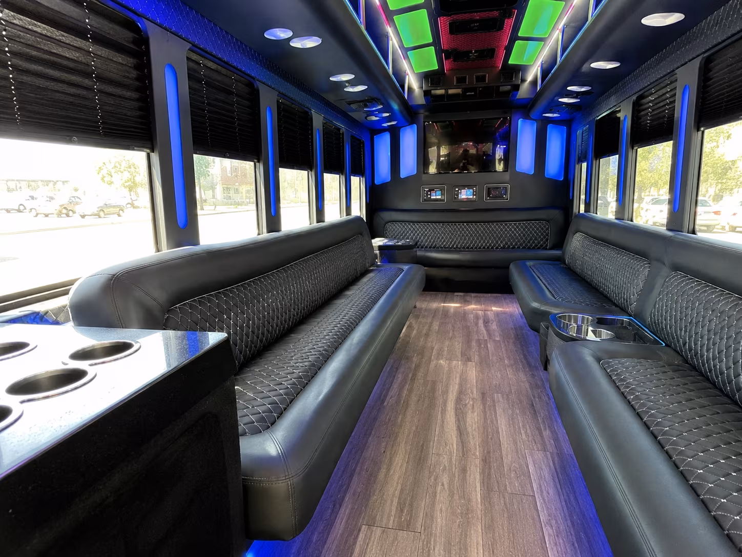 woodland 15 passenger party bus inside