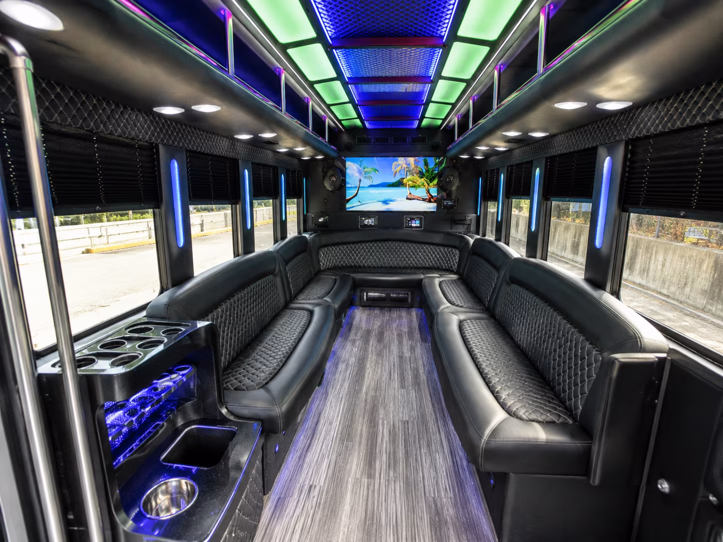 woodland 18 passenger party bus inside