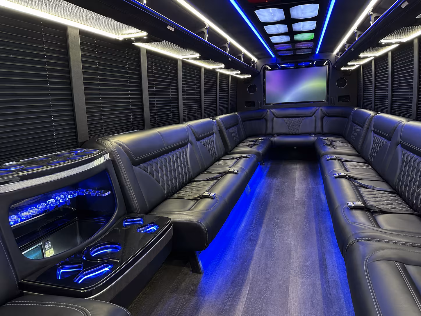 woodland 20 passenger party bus inside