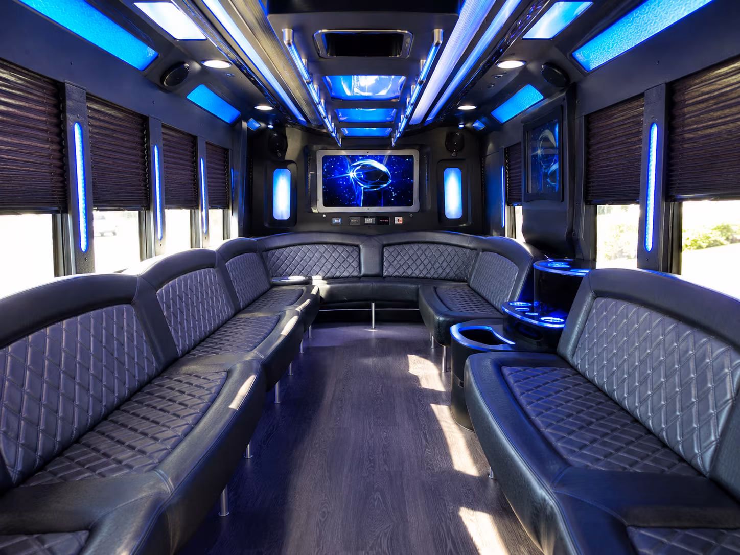 woodland 28 passenger party bus inside