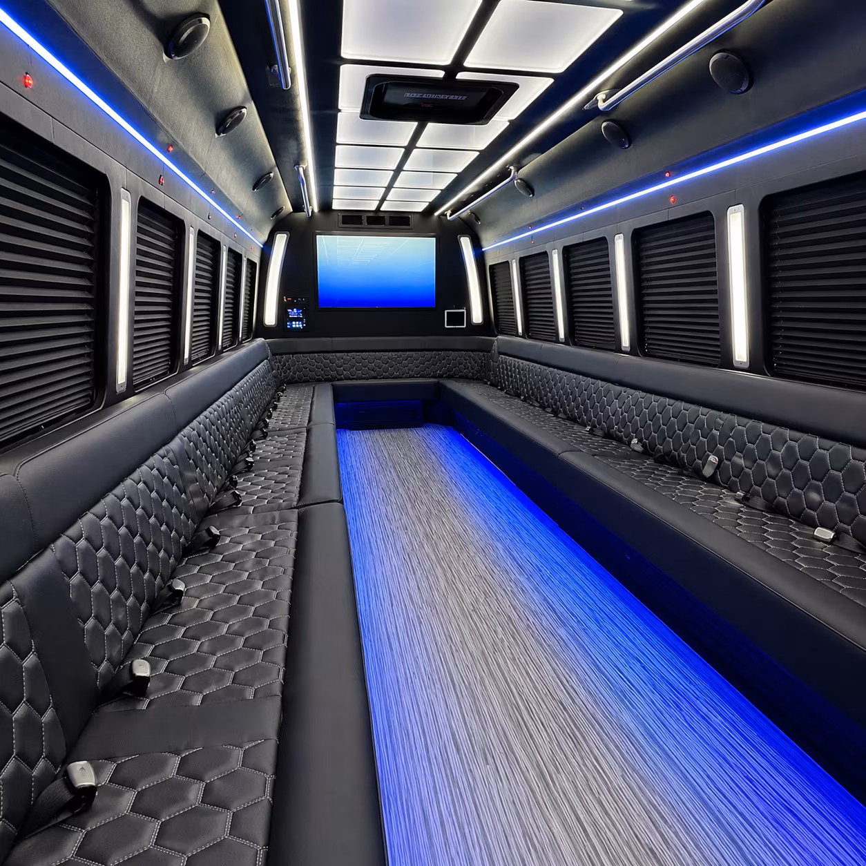 woodland 50 passenger party bus inside