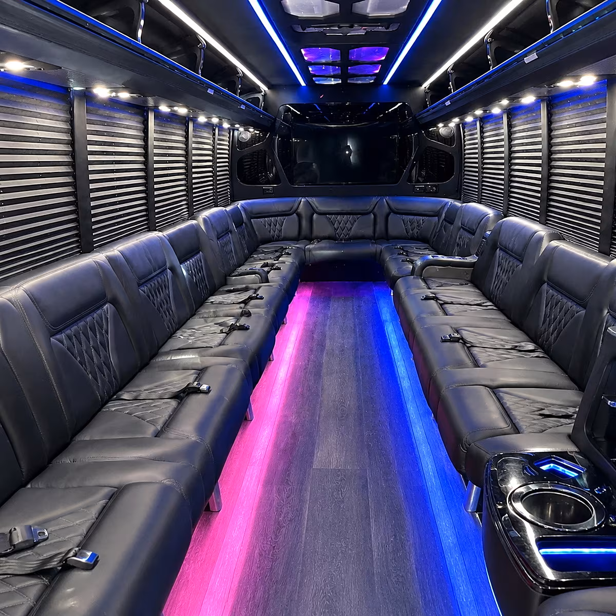 woodland party bus rental interior